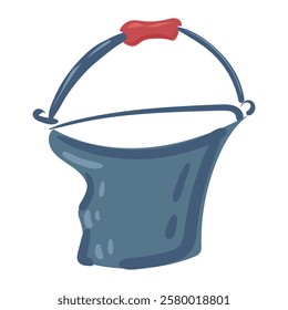 Blue garden bucket icon. Bucket for water, and fishing. Metal container for gardening or housework. Vector isolated illustration.