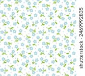 Blue garden flower seamless pattern vector. Floral theme wallpaper. Ditsy flora. Beautiful graphic design for fabric, textile, cloth, dress, skirt, shirt, scarf, card, paper, wrapping, cover, print.