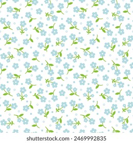 Blaue Gartenblume nahtlose Muster Vektorgrafik. Bildschirmhintergrund mit Blumenthema. Die düstere Flora. Wunderschönes Grafikdesign für Stoff, Textil, Stoff, Kleid, Rock, Hemd, Schal, Karton, Papier, Verpackung, Bezug, Druck.