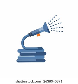 A blue garden hose spraying water