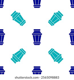 Blue Garden light lamp icon isolated seamless pattern on white background. Solar powered lamp. Lantern. Street lamp.  Vector Illustration