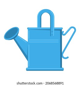 Blue garden watering can vector cartoon illustration isolated on a white background.