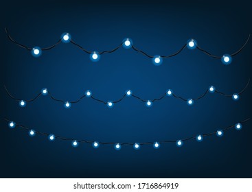 Blue garlands on dark background. Vector clipart