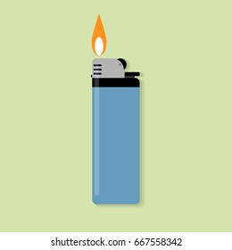 blue gas lighter with fire, isolated, illustration for web site or mobile app