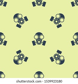 Blue Gas mask icon isolated seamless pattern on yellow background. Respirator sign.  Vector Illustration