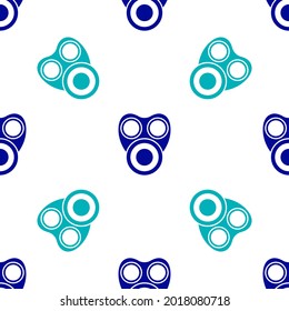 Blue Gas mask icon isolated seamless pattern on white background. Respirator sign.  Vector