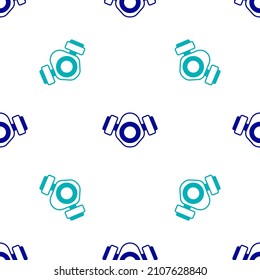 Blue Gas mask icon isolated seamless pattern on white background. Respirator sign.  Vector
