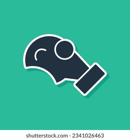 Blue Gas mask icon isolated on green background. Respirator sign.  Vector
