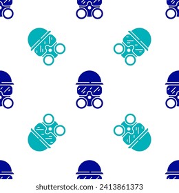 Blue Gas mask icon isolated seamless pattern on white background. Respirator sign.  Vector