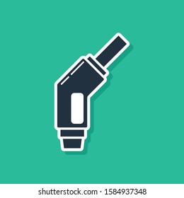 Blue Gasoline pump nozzle icon isolated on green background. Fuel pump petrol station. Refuel service sign. Gas station icon.  Vector Illustration