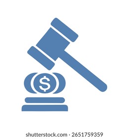 Blue gavel striking stacked coins with dollar symbol hammer auction