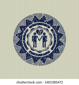 Blue gay men love icon inside distressed rubber grunge seal