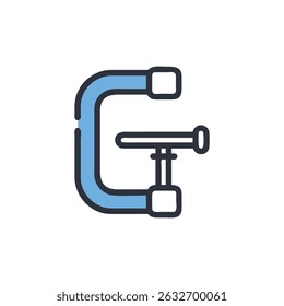 Blue G-Clamp Illustration on White Background for Tool Concept