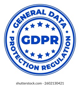 Blue GDPR (General Data Protection Regulation) isolated round stamp, sticker, medal with Stars vector illustration