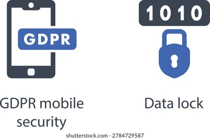Blue gdpr lock icon on smartphone and binary code symbolizing mobile data security and privacy compliance