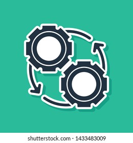 Blue Gear and arrows as workflow process concept icon isolated on green background. Gear reload sign.  Vector Illustration