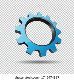 blue gear or cogwheel 3d vector icon as logo formation in silver metalic glossy colors, Corporate design. Vector illustration. Eps 10 vector file.