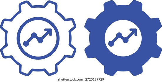 Engranaje azul con gráfico ascendente y engranaje blanco con gráfico azul