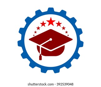 blue gear scholar graduation hat cap headgear image icon