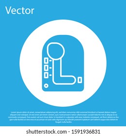 Blue Gear shifter icon isolated on blue background. Transmission icon. White circle button. Vector Illustration