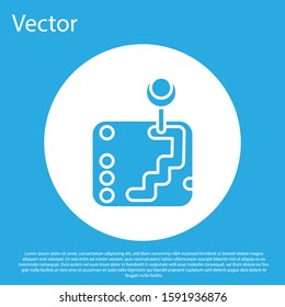 Blue Gear shifter icon isolated on blue background. Transmission icon. White circle button. Vector Illustration