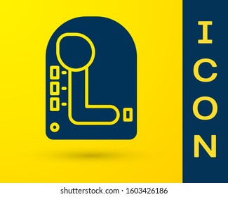 Blue Gear shifter icon isolated on yellow background. Transmission icon.  Vector Illustration