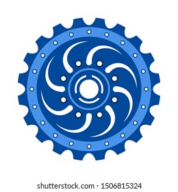 Blue gear wheel or cog, technology and industry, black and white vector illustration