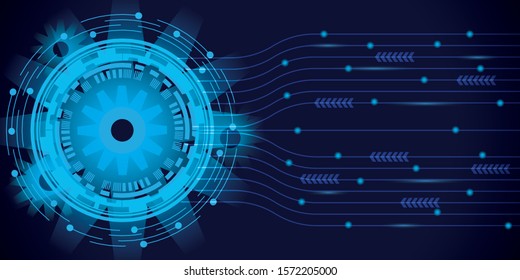 Blue gear wheel on circuit board flat design