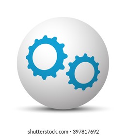 Blue Gears icon on sphere on white background
