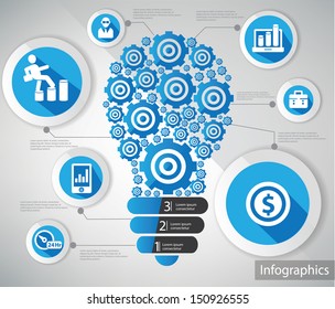 Blue Gears Ideas design,Infographic design,Business and finance concept,vector