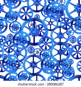 blue gears on a white background, seamless pattern vector illustration