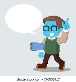 Blue geek walking with call out