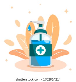 Blue gel bottle to protect bacteria.vector illustrator flat design.