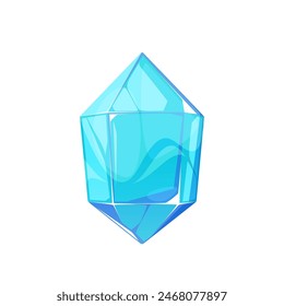 Blue gem crystal. Game icon. Casino interface slot badge. Golden achievement trophy collection. Mobile app key element. Prize in video games. Cartoon vector isolated on white.