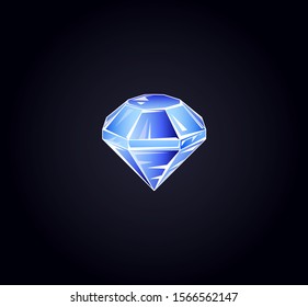 Blue gem isolated on a black background. Vector illustration.