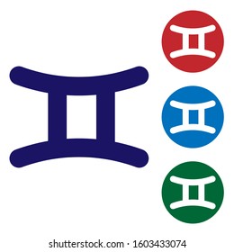 Blue Gemini zodiac sign icon isolated on white background. Astrological horoscope collection. Set color icons in circle buttons. Vector Illustration