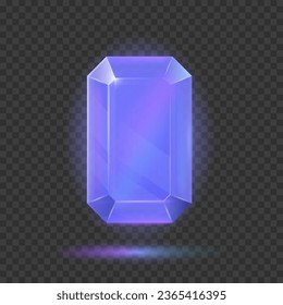 Blue gemstone or magic crystal. Gem icon isolated on transparent effect background. Vector illustration.