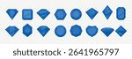 Blue Gemstone Vector Set. Sapphire, Diamond, Crystal, Gem Icons for Jewelry, Game Graphics, Treasure, Magic, Flat Gemstones, Glossy Jewels, Faceted Stones, Cartoon Crystal Collection