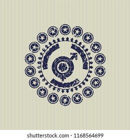 Blue gender dysphoria icon inside rubber stamp