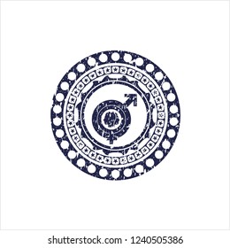 Blue gender dysphoria icon inside distress rubber texture