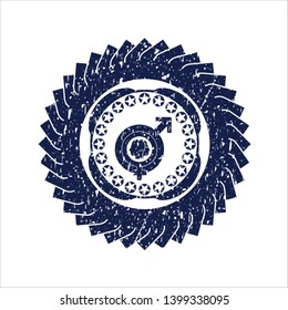 Blue gender dysphoria icon inside distressed rubber texture