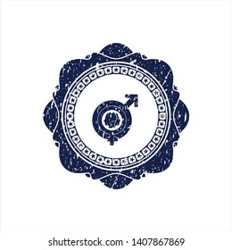Blue gender dysphoria icon inside rubber grunge stamp