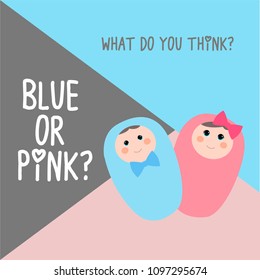 Blue or pink? Gender reveal party invitation card vector design