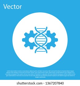 Blue Gene editing icon isolated on blue background. Genetic engineering. DNA researching, research. White circle button. Flat design. Vector Illustration