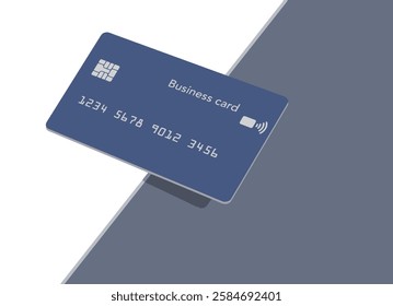 A blue generic mock credit card is seen balanced on an edge in a 3-d illustration.