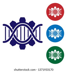 Blue Genetic engineering icon isolated on white background. DNA analysis, genetics testing, cloning, paternity testing. Set color icon in circle buttons. Vector Illustration