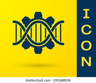 Blue Genetic engineering icon isolated on yellow background. DNA analysis, genetics testing, cloning, paternity testing. Vector Illustration
