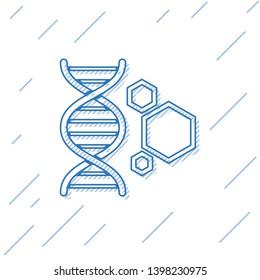 Blue Genetic engineering line icon isolated on white background. DNA analysis, genetics testing, cloning, paternity testing. Vector Illustration