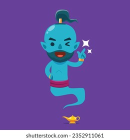 The Blue Genie is snapping his finger. Isolated Vector Illustration