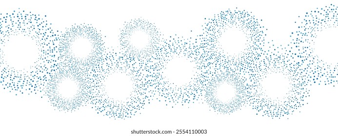 Blue geometric abstract background frame. Technological texture of chaotic circles, particles, fragments. A group of cells, an information grid. Poster for business, medicine, presentations. Vector	